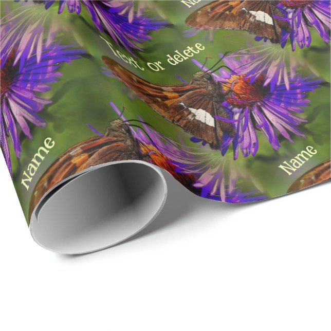 Papier Cadeau Papillon sur Flower Nature Art Personnalisé (Coin rond)