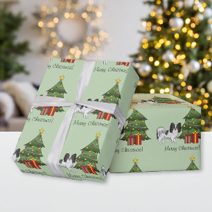 Papier Cadeau Papillon Tricolore Mignon Chien Près D'un Arbre De