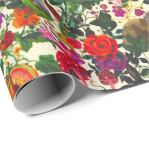 Papier Cadeau Papillon vintage Jardin de lapin Aquarelle florale