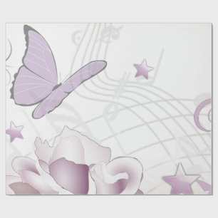 Papier Cadeau Papillon Vintage Vieux Monde Lavande-Mauve et Beig