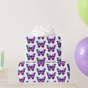 Papier Cadeau Papillon violet et bleu Motif blanc Halloween
