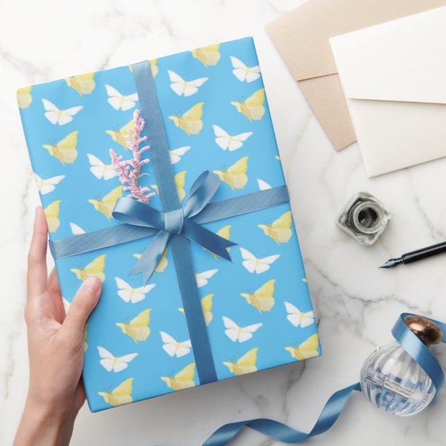 Papier Cadeau Papillons blancs et jaunes clairs Flying Blue (Cadeaux)