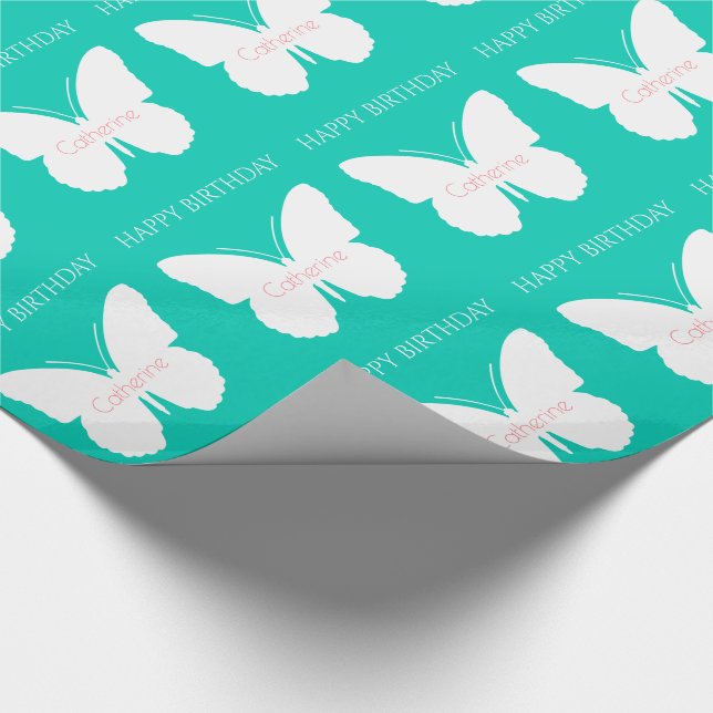 Papier Cadeau Papillons blancs sur la mer d'île personnalisée (Coin)