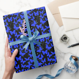 Papier Cadeau Papillons bleus Motif C01.b Black BG