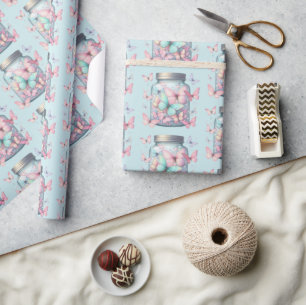 Papier Cadeau Papillons Capricieux dans un Motif de Pot