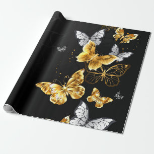 Papier Cadeau Papillons d'or et de blanc