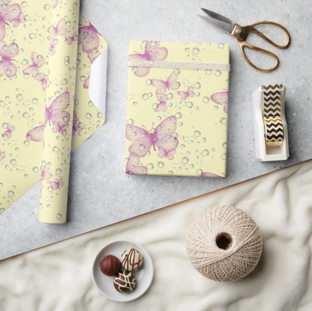 Papier Cadeau Papillons et bulles roses (Artisanat)