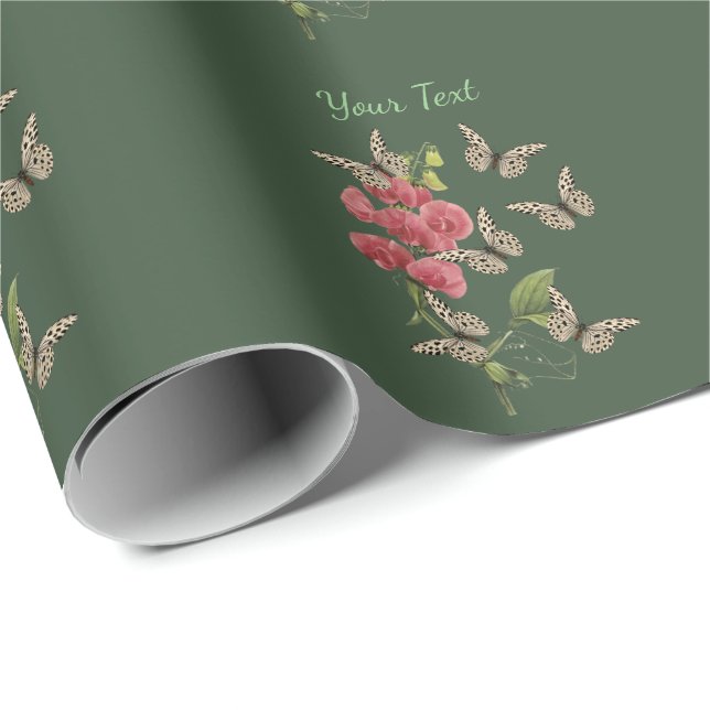 Papier Cadeau Papillons Et Fleur De Pois Doux Personnalisé      (Coin rond)