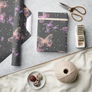 Papier Cadeau Papillons et gouttes de pluie