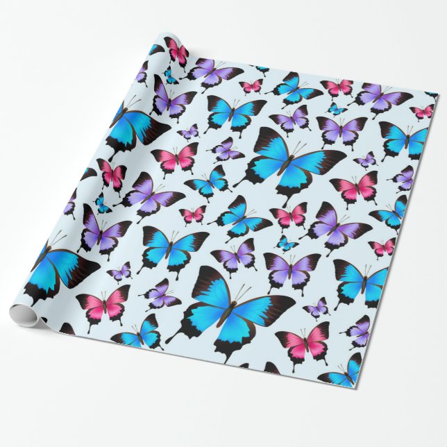 Papier Cadeau Papillons Girlie Girly Papillons Élégant Amusant (Déroulé)
