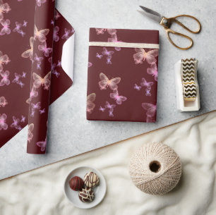 Papier Cadeau Papillons Iridescendants Sur Maroon