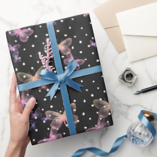 Papier Cadeau Papillons Iridescendants Sur Pois