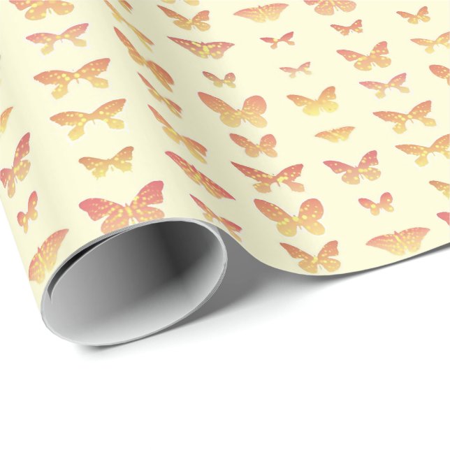 Papier Cadeau Papillons, jaune, or et orange (Coin rond)