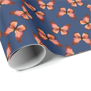 Papier Cadeau Papillons Motif orange rose noir