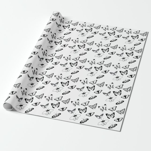 Papier Cadeau Papillons noirs et blancs (Déroulé)