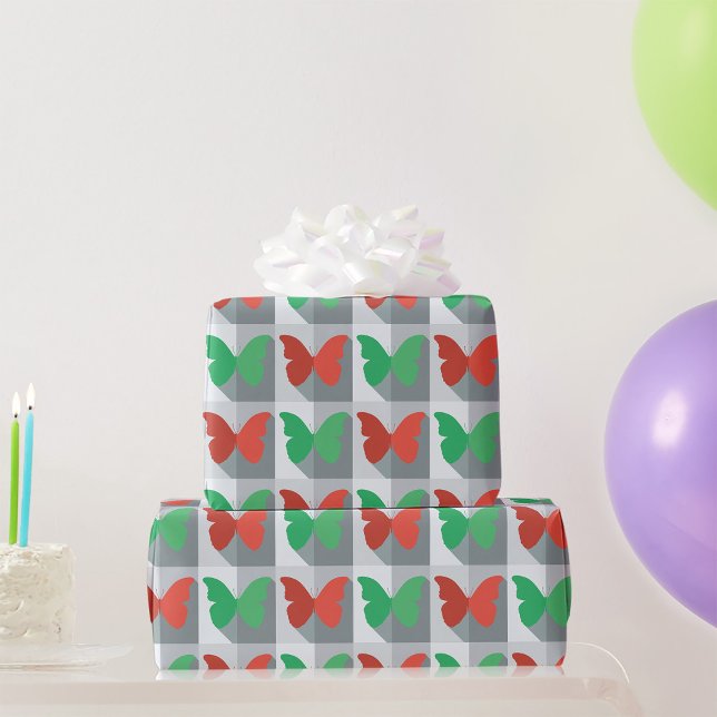 Papier Cadeau Papillons rouges et verts (Créateur téléchargé)