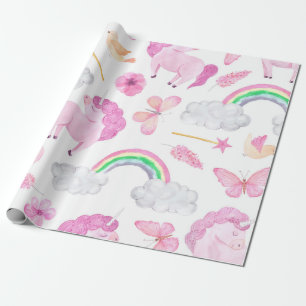 Papier Cadeau Papillons Unicorne rose Fille mignonne