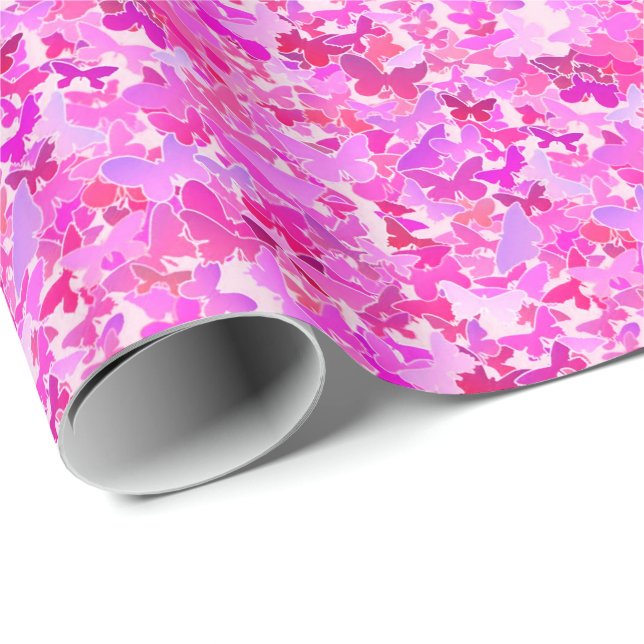 Papier Cadeau Papillons, violet, lavande, rose (Coin rond)