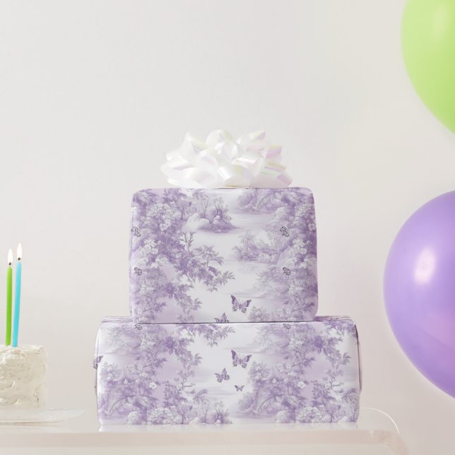 Papier Cadeau Papillons violets sur fond violet Mariage  (Cadeaux de fête)