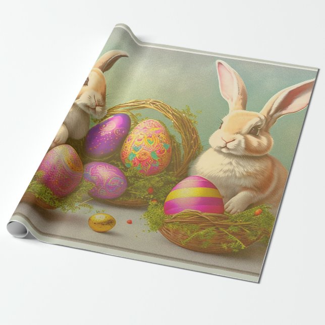Papier Cadeau Pâques Bunnies En Paniers Collection (Déroulé)