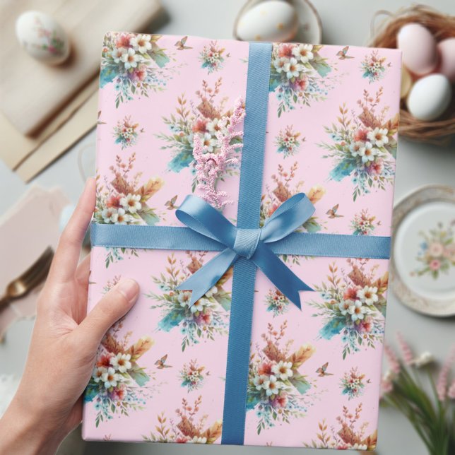 Papier Cadeau Pâques pastel Pink Watercolor (Créateur téléchargé)