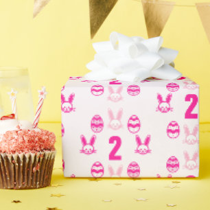 Papier Cadeau Pâques rose 2e anniversaire