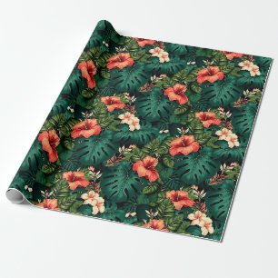 Papier Cadeau Paradis tropical coloré Hawaii Aloha Fleurs