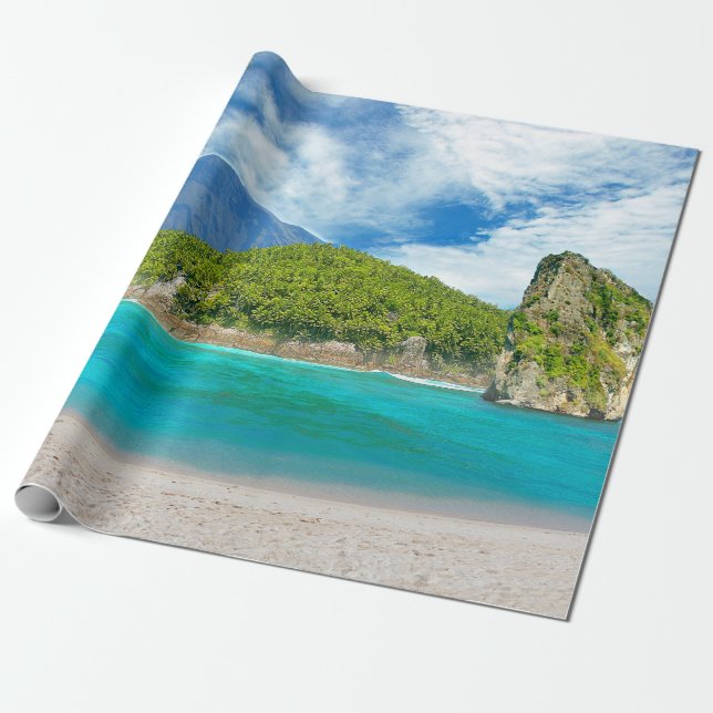 Papier Cadeau Paradis tropical de palmier de plage sablonneuse (Déroulé)