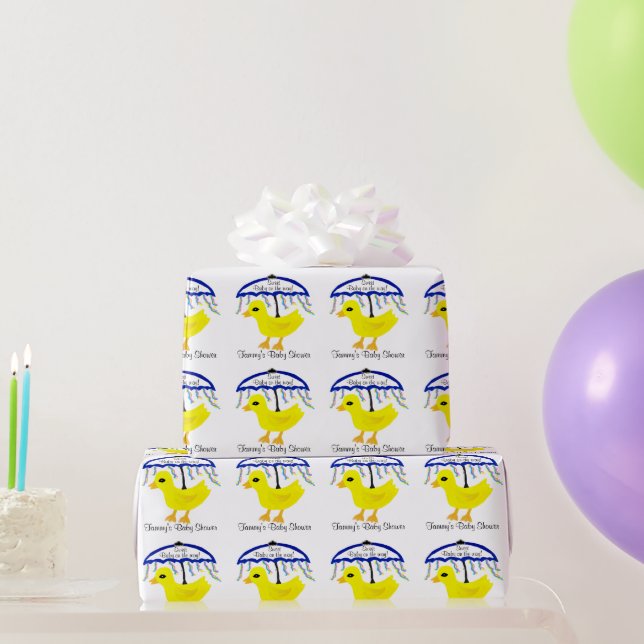 Papier Cadeau Parapluie de Baby shower jaune canard (Cadeaux de fête)