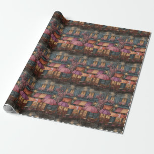 Papier Cadeau Parapluies de pâtisseries de motif de café pluvieu