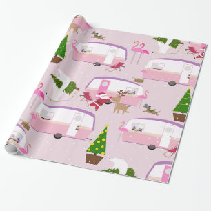 Papier Cadeau parc de remorques flamingo père Noël