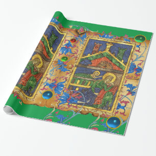 PAPIER CADEAU PARCHEMENT DE NOËL FLORAL BLEU VERT