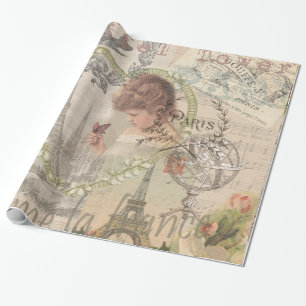 Papier Cadeau Paris France Jolie fille Eiffel