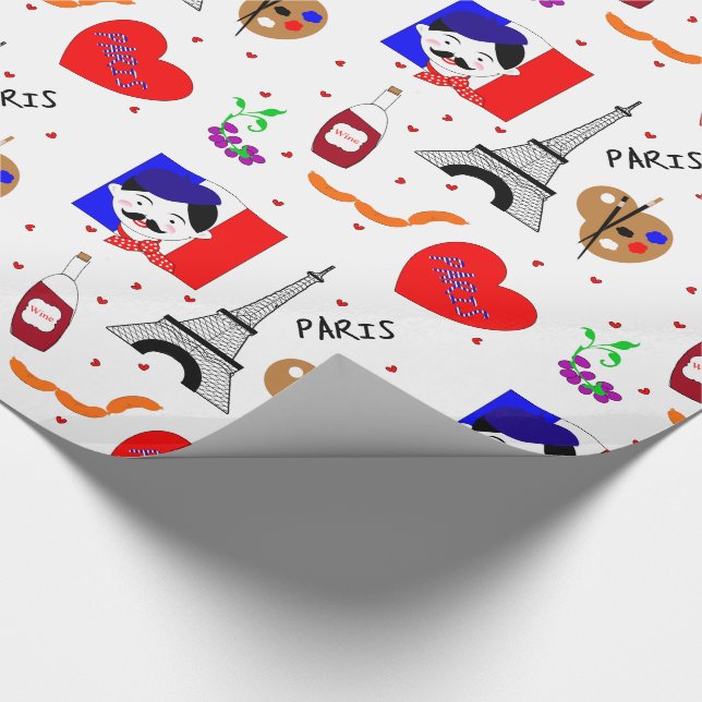 Papier Cadeau Paris France Thématique Plaisant Rouge Blanc Bleu  (Coin)