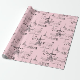 Papier Cadeau Paris Joyeux Noel Papier d'enveloppement rose de N