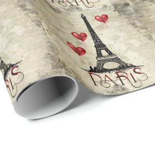 Papier Cadeau Paris, la Tour Eiffel et le Parchemin des Ballons 