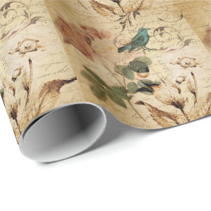 Papier Cadeau Paris rose victorien Scripts l'oiseau français
