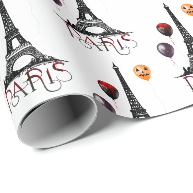 Papier Cadeau Paris, Tour Eiffel et Ballons d'Halloween gothique (Coin rond)