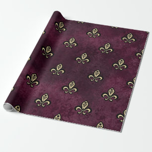 Papier Cadeau Paris vintage Bourgogne et or Fleur de Lis