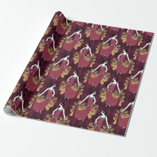 Papier Cadeau Paris vintage Bourgogne rouge et or Art Déco