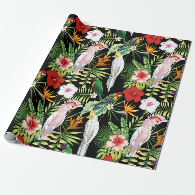 Papier Cadeau Parrot et Macaw avec Motif Plante tropical (Déroulé)