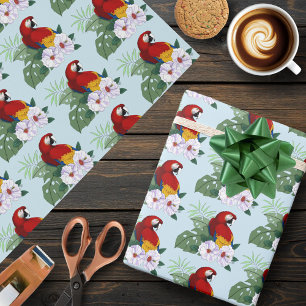 Papier Cadeau Parrot floral rouge Macaw Tropical Bird