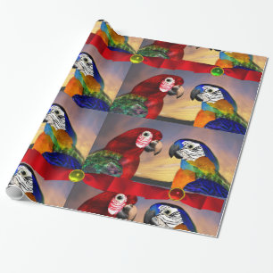 PAPIER CADEAU PARROTS HYPER /ARA ROUGE ET BLEU AVEC RIBBBONS