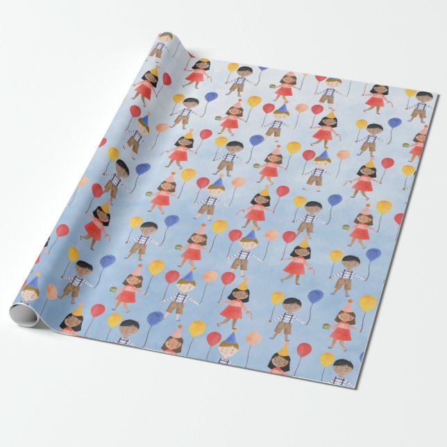 Papier Cadeau Partie Anniversaire de enfant des couleurs primair (Déroulé)