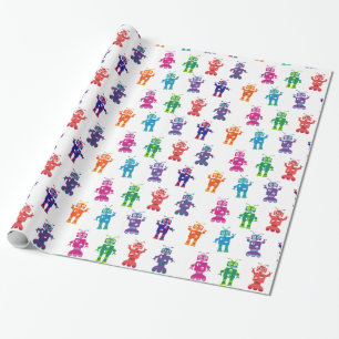 Papier Cadeau Partie colorée idiote folle de robot de fille et