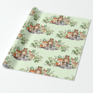 Papier Cadeau Partie mignonne de forêt de verdure d'animaux de