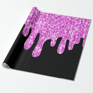 Papier Cadeau Parties scintillant à gouttes rose noir