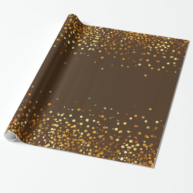 Papier Cadeau Parties scintillant Brown en or Confetti Faux Foil (Déroulé)