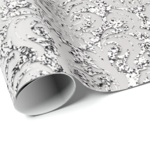 Papier Cadeau Parties scintillant Damas Argent Gris Royal Métall