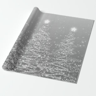 Papier Cadeau Parties scintillant d'argent Noël Arbres de vacanc